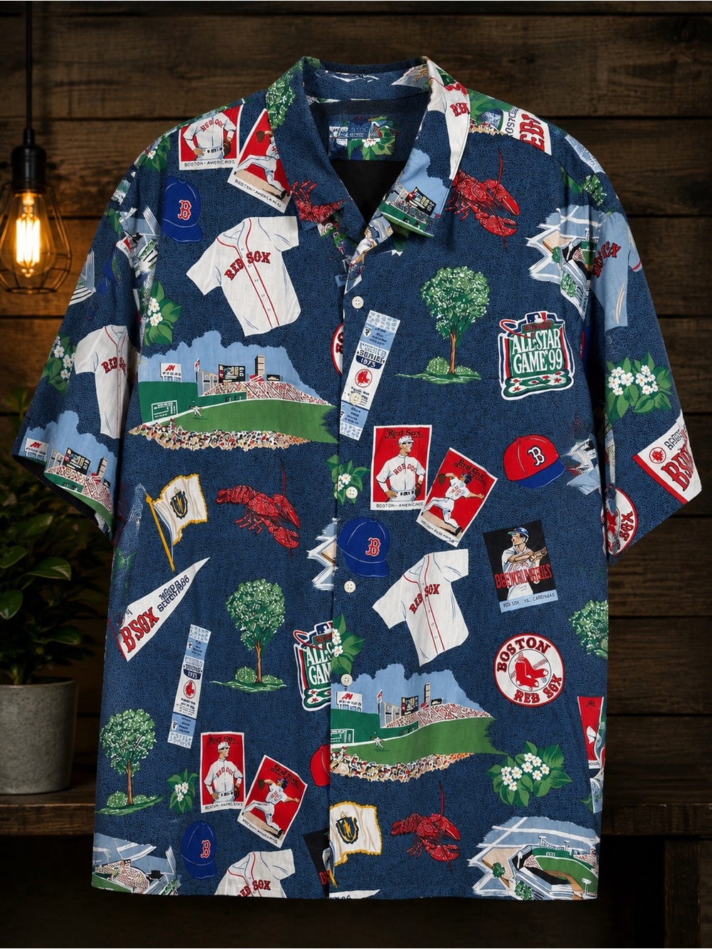 Men's Navy Boston Red Sox Graphic Short-Sleeve Button-Down Shirt